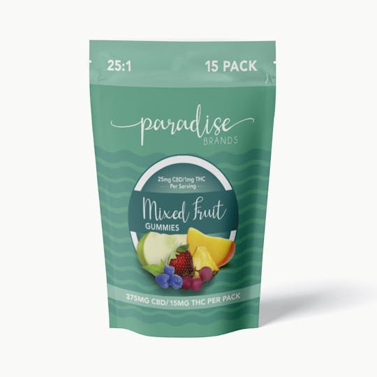 Paradise Brands - Paradise Brands 15 Pack Gummies 25:1 Assorted 375mg CBD/15mg THC - 1