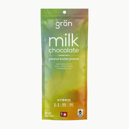 Grön Edibles - Grön 1:1 Milk Chocolate Peanut Butter Pretzel – CBD/THC - 1