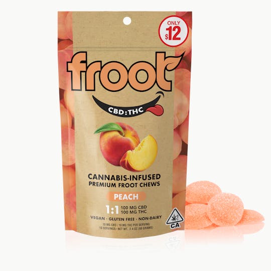 Froot - Froot Peach 1:1 CBD:THC Gummies - 100mg CBD: 100mg THC - 1