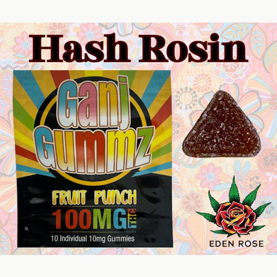 Eden Rose Processing - 100MG Ganj Gummz: Hash Rosin - Fruit Punch - 1