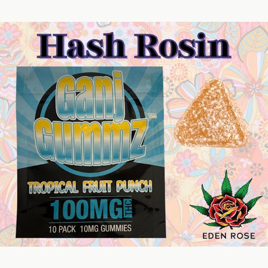 Eden Rose Processing - 100MG Ganj Gummz: Hash Rosin - Tropical Fruit Punch - 1