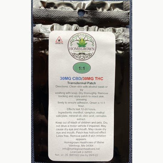 Herbal Remedies of Maine - Transdermal Patch - 30mg CBD : 30mg THC - 1
