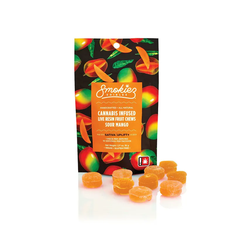 Smokiez Sour Mango Live Resin Fruit Chews 100mg 10ct 10mg/ea edible