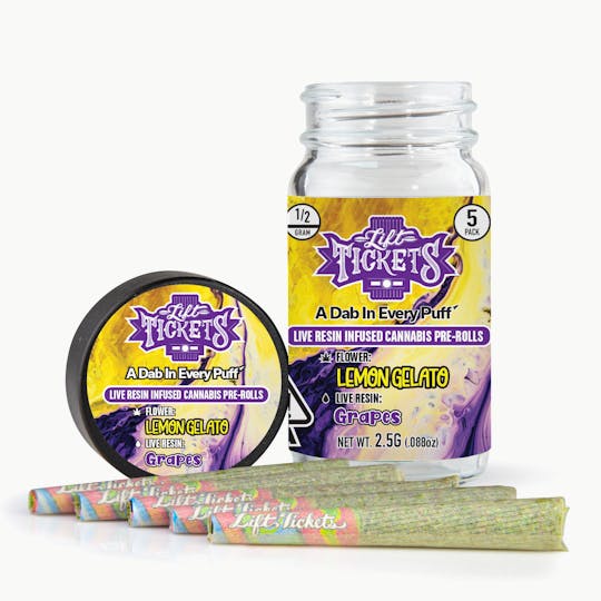 Lift Tickets - Lemon Gelato x Grapes - Infused Pre-Roll 5-Pack - 1
