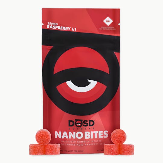 DŌSD Edibles - Nano Bites - Raspberry 1:1 CBD 250mg, Hybrid Enhanced - 1
