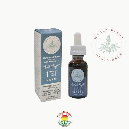 Crème De Canna - Whole Plant Medicinals Restful Night 1:1 Indica Tincture - 1