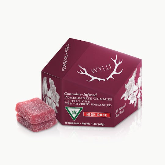 WYLD - *HIGH DOSE* Pomegranate 1:1 CBD + Hybrid Enhanced Gummies | MI - 1