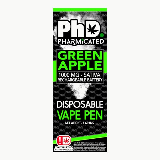 Pharmicated - PhD Disposable Vape Cart- 1000 mg - Green Apple (S) - 1