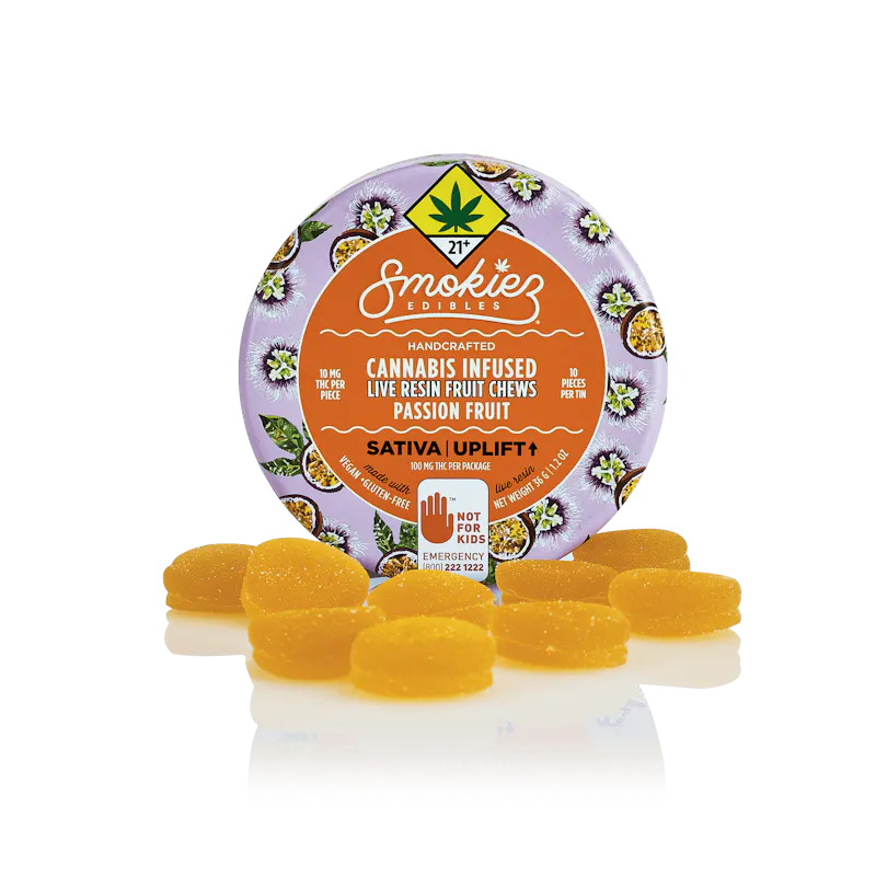 Smokiez Passionfruit Live Resin Fruit Chews 100mg 10ct 10mg/ea edible