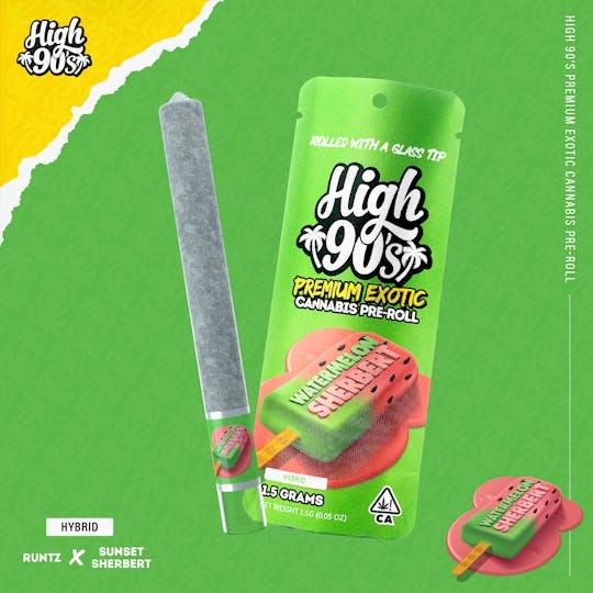 HIGH 90s - High 90s : Watermelon Sherbert 1.5g High Roller Pre-Roll - 1