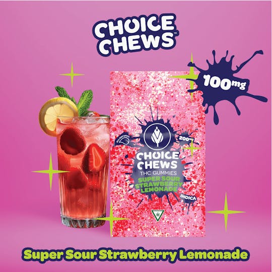 Choice Chews - Choice Chews - Super Sour Strawberry Lemonade Gummies (Indica) - 100mg - 1