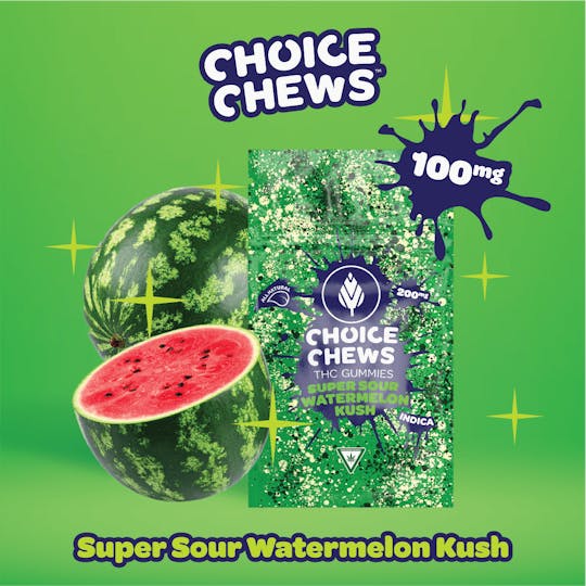 Choice Chews - Choice Chews - Super Sour Watermelon Kush Gummies (Indica) - 100mg - 1
