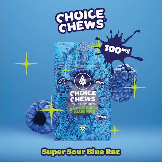 Choice Chews - Choice Chews - Super Sour Blue Raz Gummies (Indica) - 100mg - 1