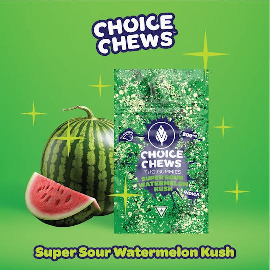 Choice Chews - Choice Chews - Super Sour Watermelon Kush Gummies (Indica) - 200mg - 1