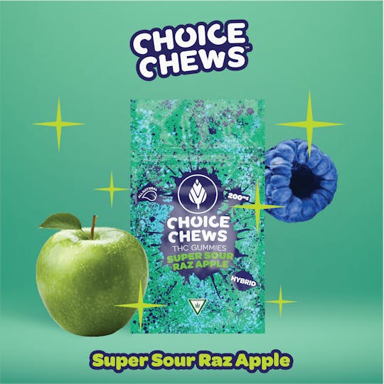 Choice Chews - Choice Chews - Super Sour Raz Apple Gummies (Hybrid) - 200mg - 1