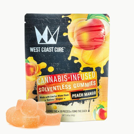 West Coast Cure - Peach Mango Flavored Solventless Gummies - 10x 10mg/gummy - 1