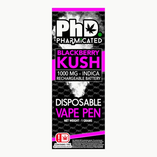 Pharmicated - PhD Disposable Vape Cart- 1000 mg - Blackberry Kush (I) - 1