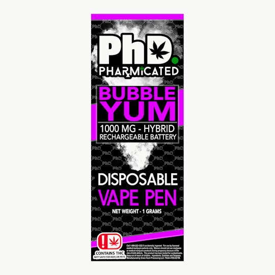 Pharmicated - PhD Disposable Vape Cart- 1000 mg - Bubble Yum (H) - 1