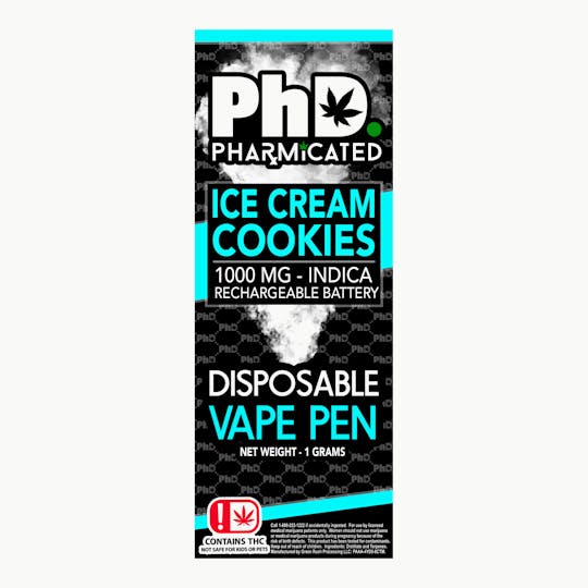 Pharmicated - PhD Disposable Vape Cart- 1000 mg - Ice Cream Cookies (I) - 1