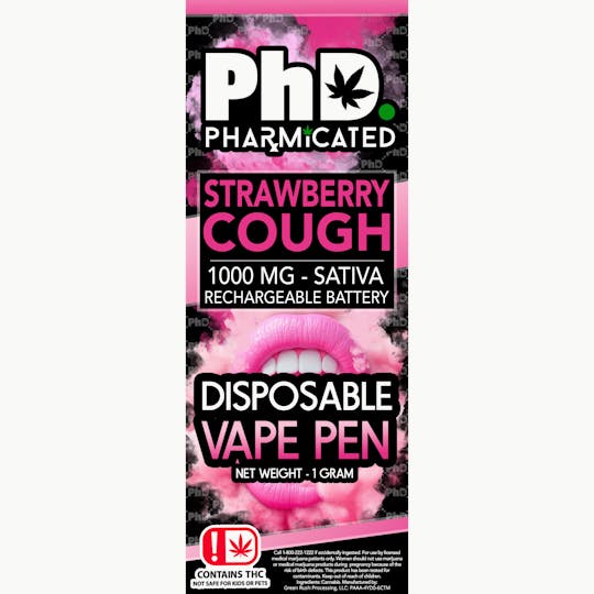 Pharmicated - PhD Disposable Vape Cart- 1000 mg - Strawberry Cough (S) - 1