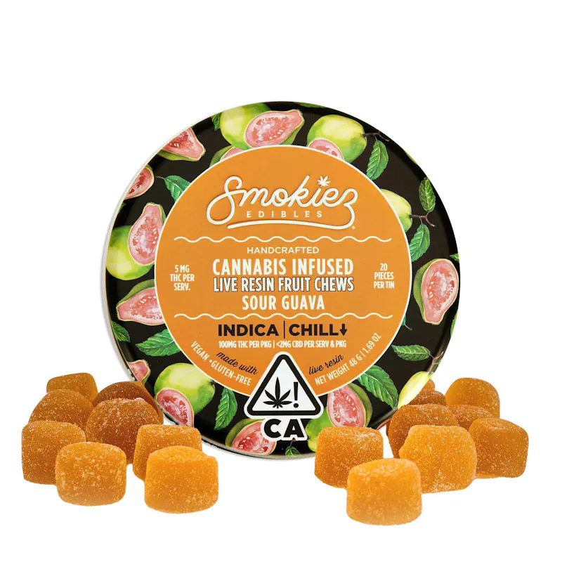 Smokiez Sour Guava Live Resin Fruit Chews 100mg 20ct 5mg/ea