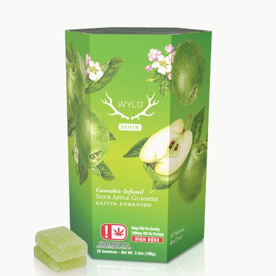 WYLD - *HIGH DOSE* Sour Apple Sativa Enhanced Gummies | 1000mg - 1
