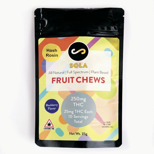 Sola Edibles - 250mg Hash Rosin Fruit Chew - Blackberry Flavor - 1