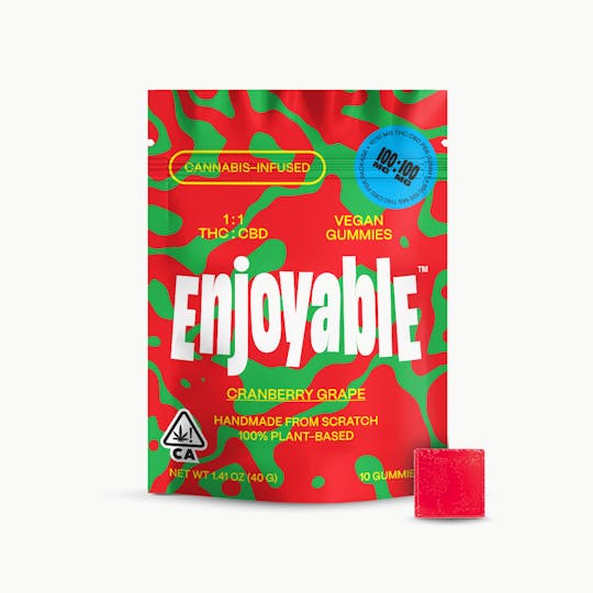 Enjoyable - Enjoyable 1:1 THC:CBD Cranberry Grape Vegan Gummies 100mg:100mg - 1
