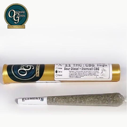 Organic Goods - Organic Goods 1:1 THC : CBG Pre-Roll Sour Diesel x Stemcell CBG 1 G - 1