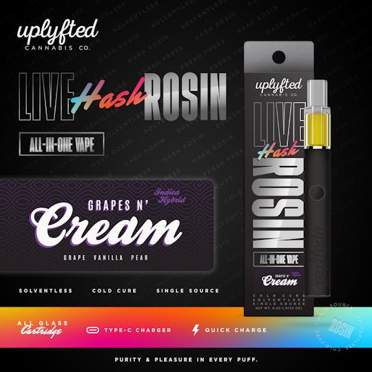 Uplyfted Cannabis Co - Live Rosin .5g Disposable Vape - Grapes N' Cream - 1