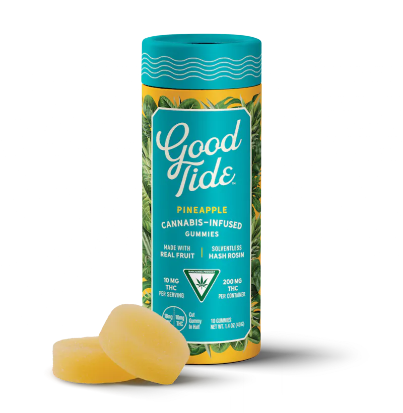 Good Tide Pineapple Solventless Hash Rosin Gummies Uplifting 200mg edible