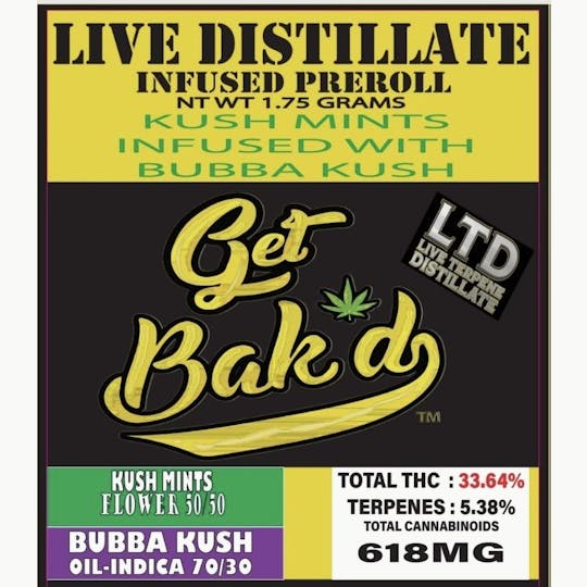 Bak'd - Bak'd Infused 1.75g Pre Roll (Kush Mints x Bubba Kush) - 1