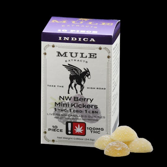 Mule Extracts - 100mg 10 Piece NW Berry 1:1:1 THC CBD CBN Mini Kickers (Indica) - 1