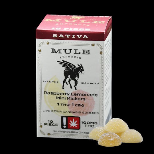 Mule Extracts - 100mg 10 Piece Raspberry Lemonade 1:1 CBG Mini Kickers (Sativa) - 1