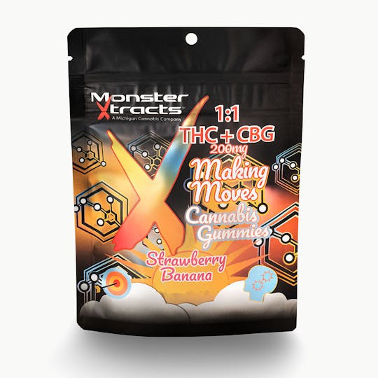 Monster Xtracts - Strawberry Banana 200mg CBG 200mg THC Infused Gummies - 1