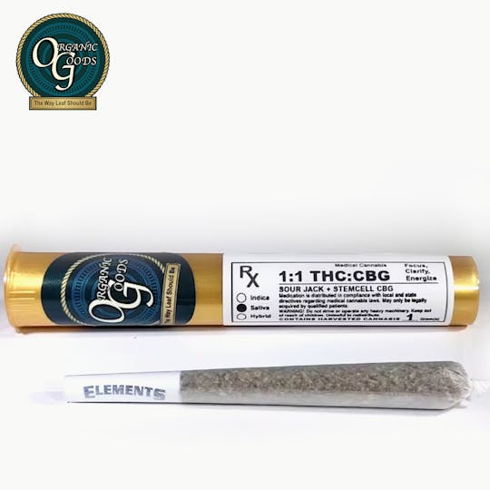 Organic Goods - Organic Goods 1:1 THC : CBG Pre-Roll Sour Jack x Stemcell CBG 1 G - 1