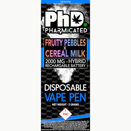 Pharmicated - PhD Disposable Vape Cart- 2000 mg - Fruity Pebbles x Cereal Milk (H) - 1