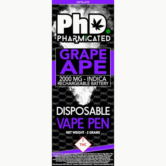 Pharmicated - PhD Disposable Vape Cart- 2000 mg - Grape Ape (I) - 1