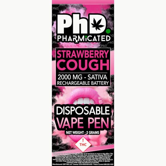 Pharmicated - PhD Disposable Vape Cart- 2000 mg - Strawberry Cough (S) - 1