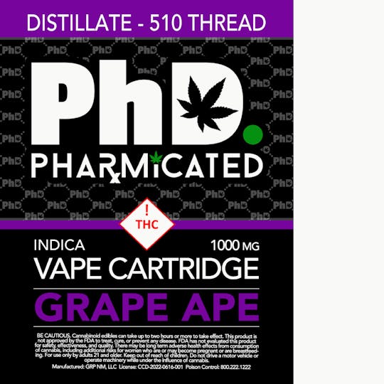Pharmicated - Pharmicated 510 Thread Vape Cart - 1000 mg - Grape Ape (I) - 1