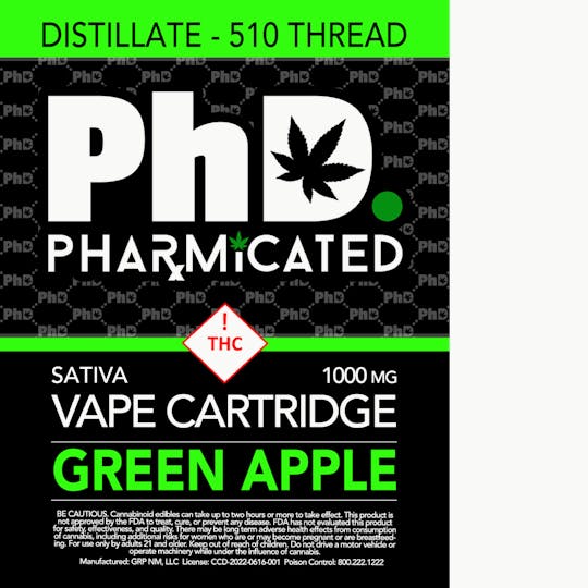 Pharmicated - Pharmicated 510 Thread Vape Cart - 1000 mg - Green Apple (S) - 1