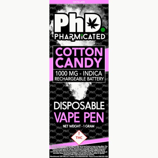 Pharmicated - PhD Disposable Vape Cart- 1000 mg - Cotton Candy (I) - 1