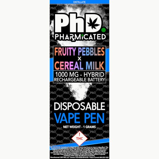 Pharmicated - PhD Disposable Vape Cart- 1000 mg - Fruity Pebbles X Cereal Milk (H) - 1