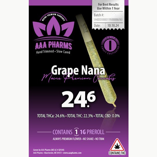 AAA Pharms - Grape Nana - Pre Roll - 1