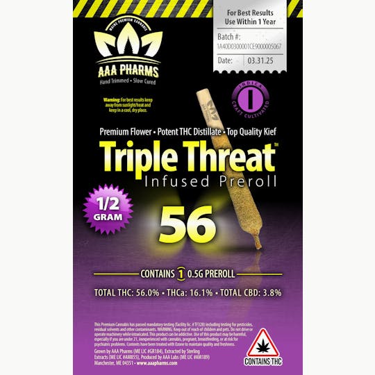 AAA Pharms - Triple Threat - 0.5g Indica Infused Pre Roll - 1
