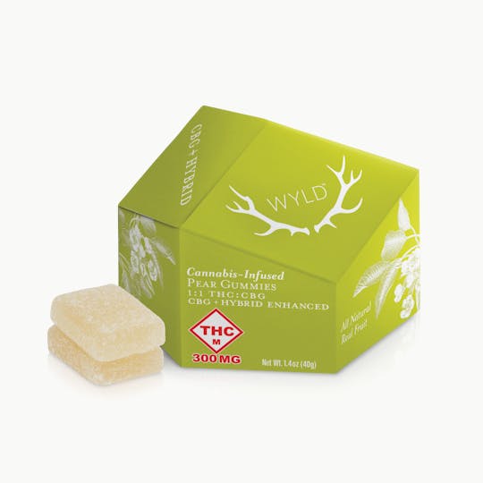 WYLD - *HIGH DOSE* Pear 1:1 CBG + Hybrid Enhanced Gummies | 300:300mg - 1