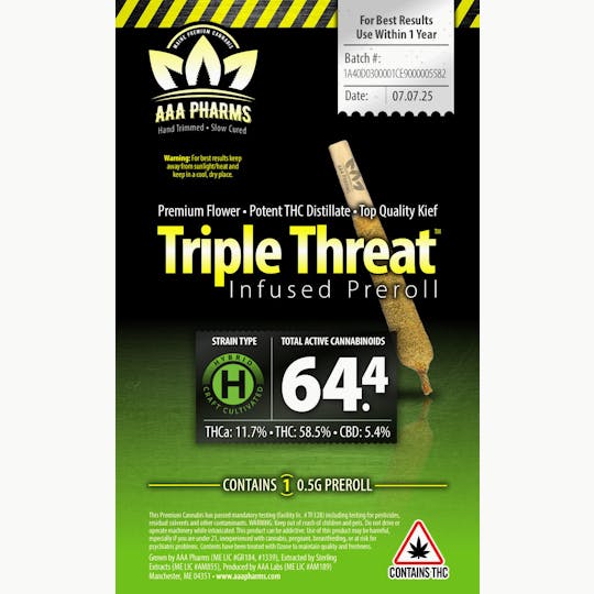 AAA Pharms - Triple Threat 0.5g - Hybrid - Infused Pre Roll - 1
