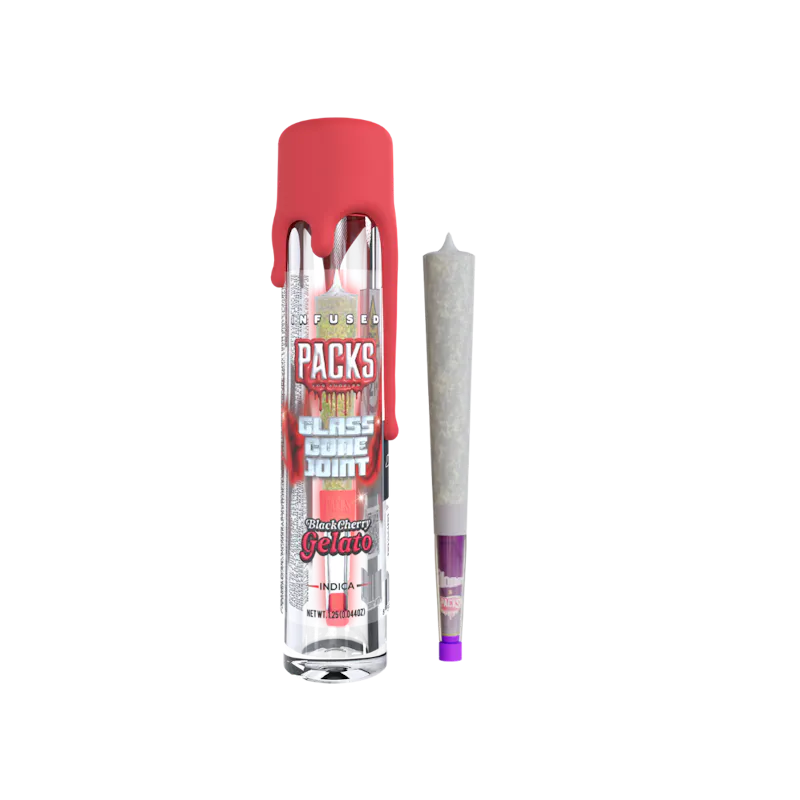 Packwoods BLACK CHERRY GELATO Packs Glones - Infused Glass Cone Joint 1.5G pre-roll