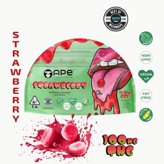 APE Premium Cannabis Corp - Strawberry Edibles — 100MG THC Gummies (NET WT 35g | 3.5g each) - 1