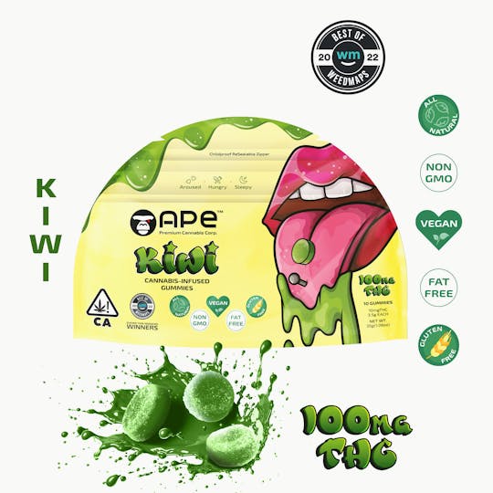 APE Premium Cannabis Corp - Kiwi Edibles — 100MG THC Gummies (NET WT 35g | 3.5g each) - 1